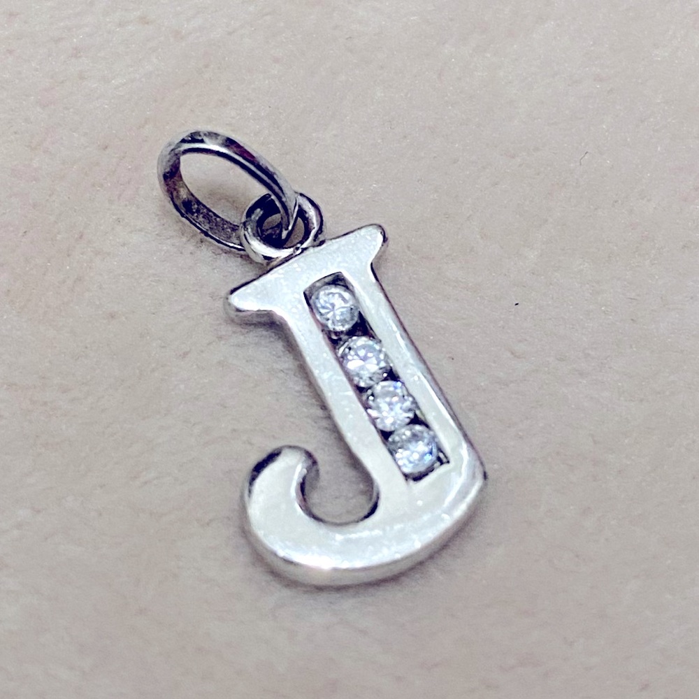 925 Sterling Silver White Cubic Zirconia Cz Letter J Initial Pendant Charm